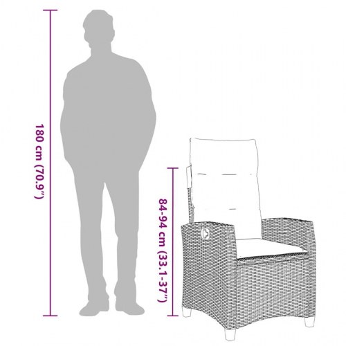 Havestol med lænefunktion og sidebord polyrattan beige