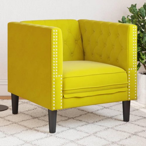Sofastol i velour Chesterfield - gul