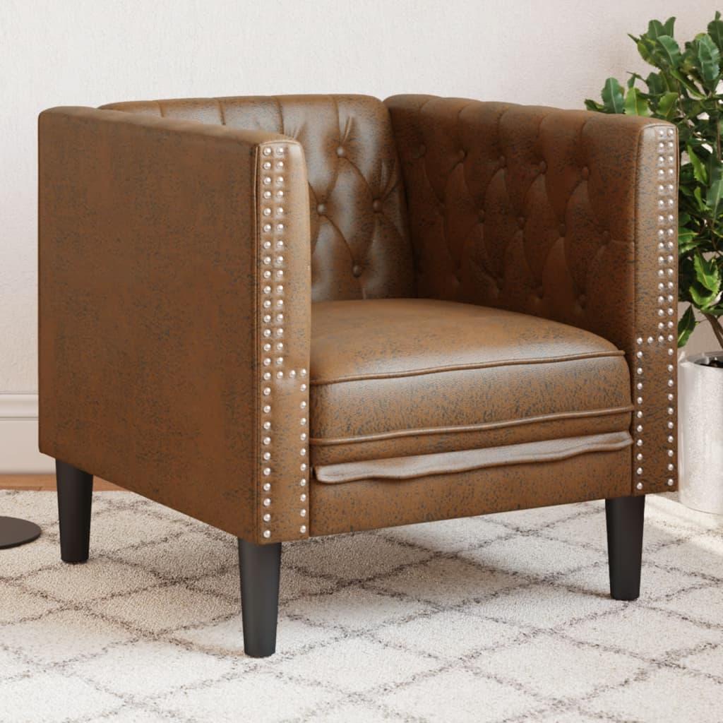 2-Personers Chesterfield-Sofa Kunstlæder - Brun / 1-personers