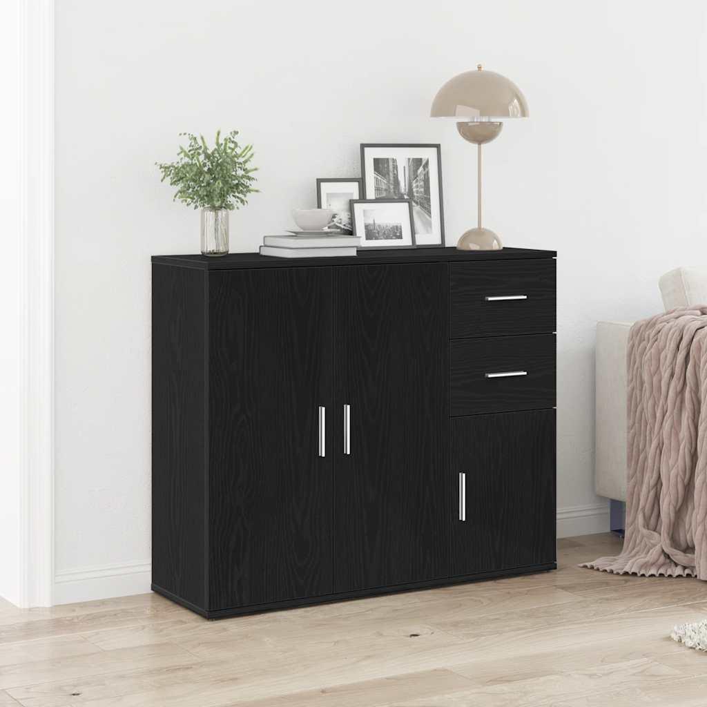 Skænk sort egetræ 91x29,5x75 cm konstrueret træ