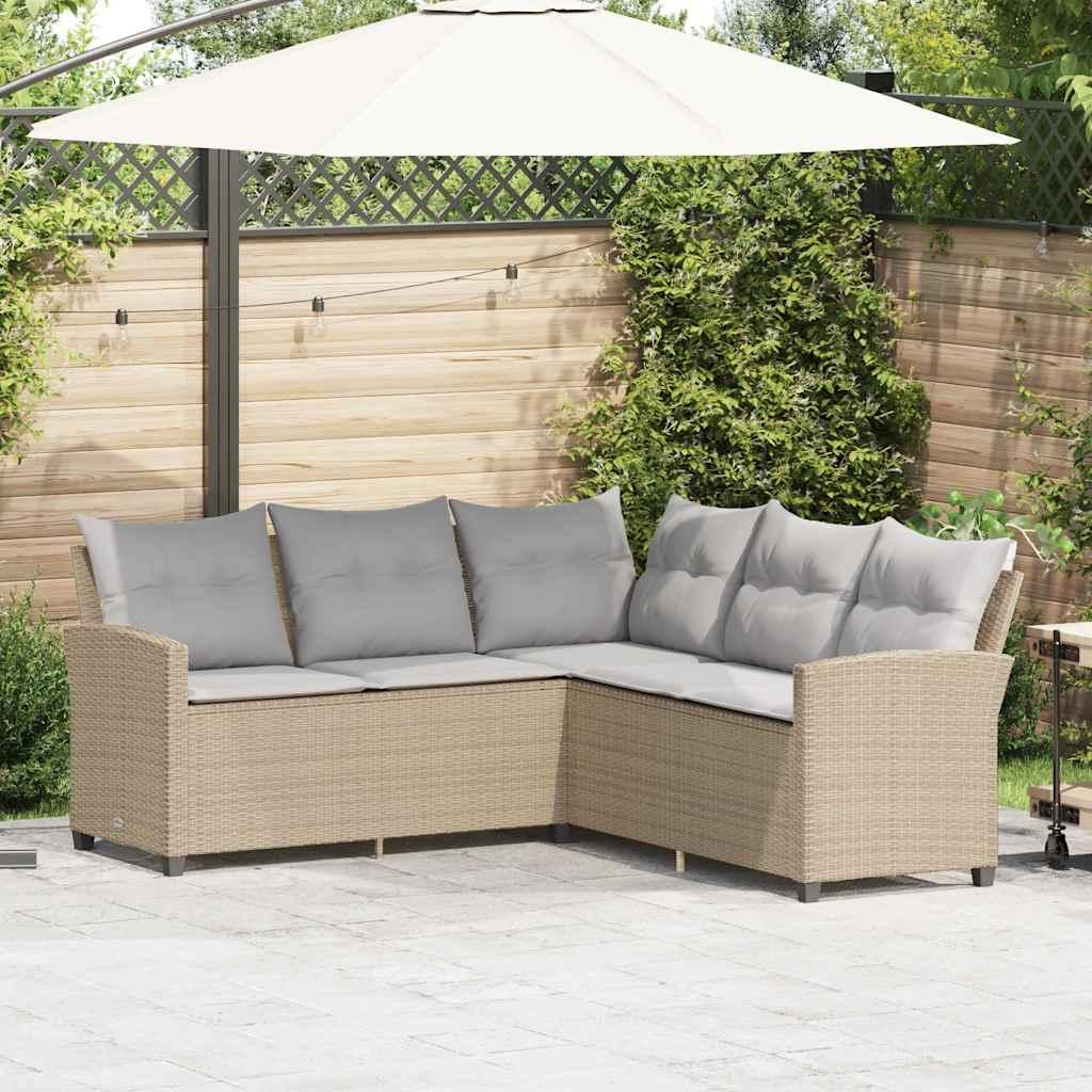 L-formet havesofa i polyrattan med hynder - beige/lysegrå, 184 × 184 cm