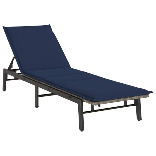 Liggestol med hynde i polyrattan - grå/marineblå