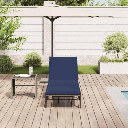 Liggestol med hynde i polyrattan - grå/marineblå
