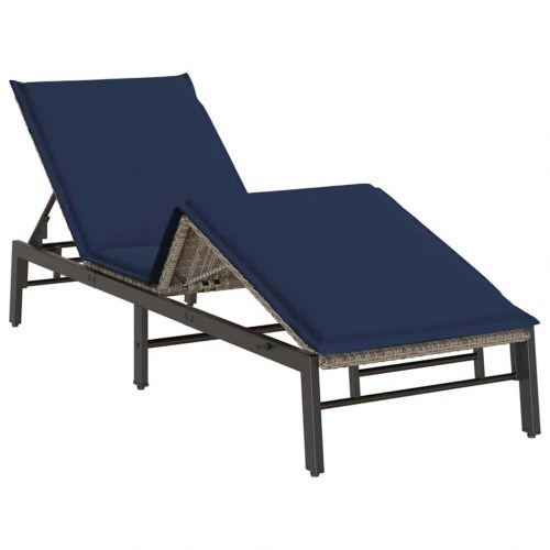 Liggestol med hynde i polyrattan - grå/marineblå