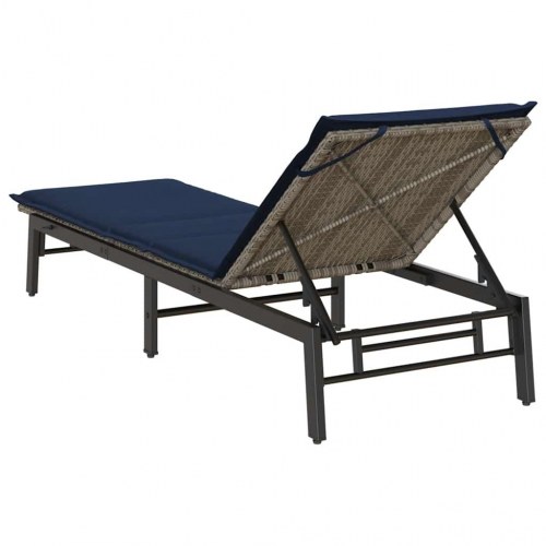 Liggestol med hynde i polyrattan - grå/marineblå