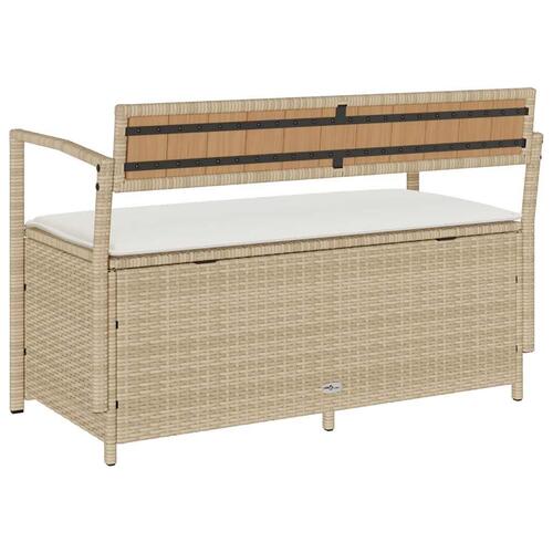 Opbevaringsbænk til haven med hynde polyrattan beige