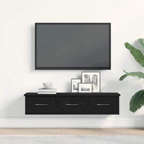 Vægskab med 3 skuffer - 88×26×18,5 cm, konstrueret træ, sort egetræsfarve