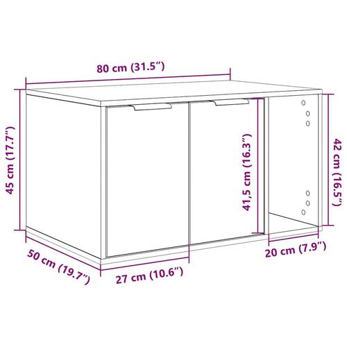 Toiletskjuler til kattebakke 80x50x45cm konstrueret træ sort eg