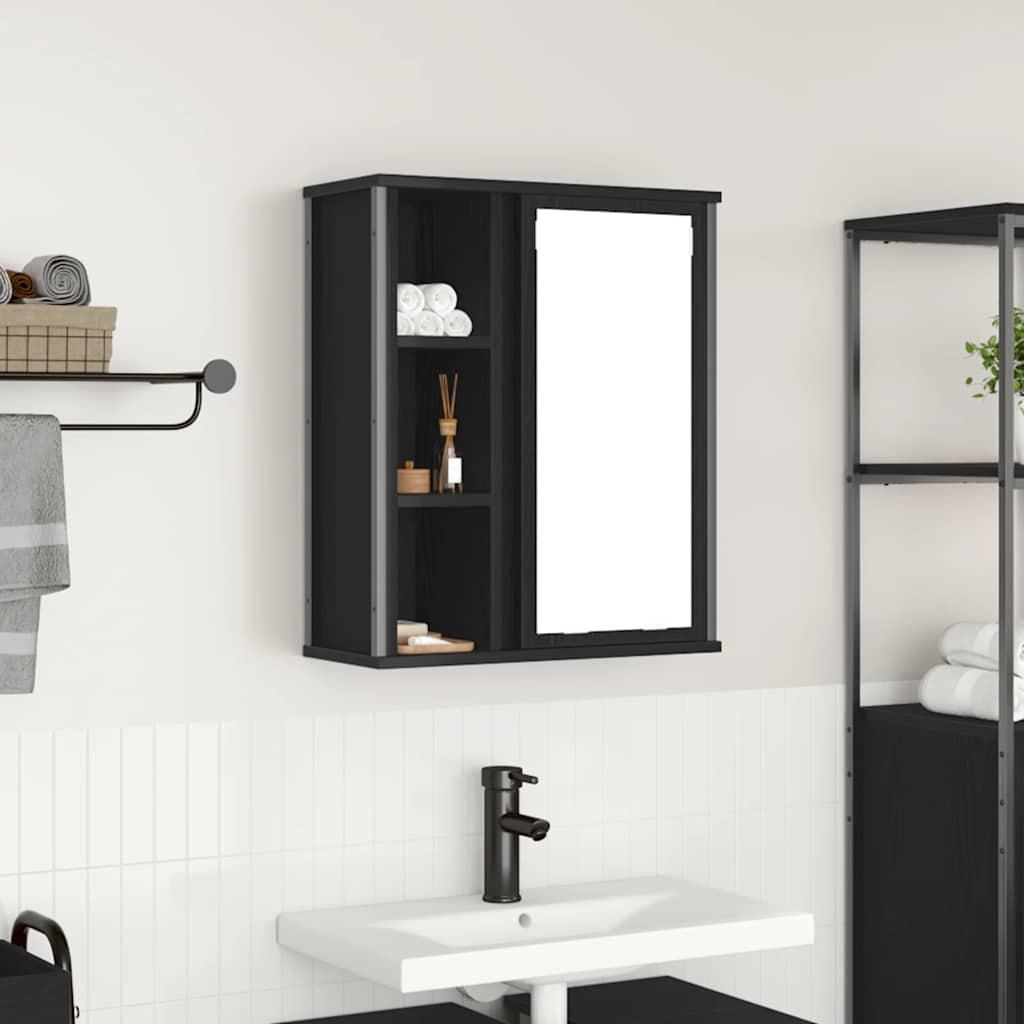 Vægskab til badeværelse med spejl 50x21x60 cm sort egetræsfarve