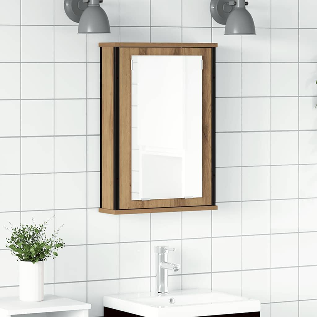 Badeværelsesskab med spejl 42x12x60 cm konstrueret træ kunsteg billede