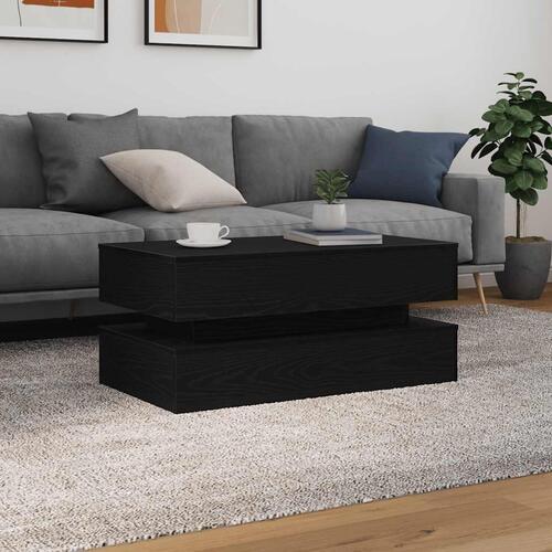 Sofabord med LED-lys 90x50x40 cm sort egetræsfarve