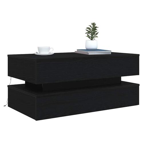 Sofabord med LED-lys 90x50x40 cm sort egetræsfarve