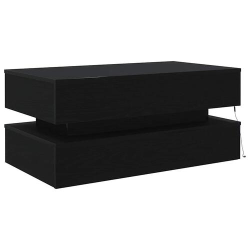 Sofabord med LED-lys 90x50x40 cm sort egetræsfarve