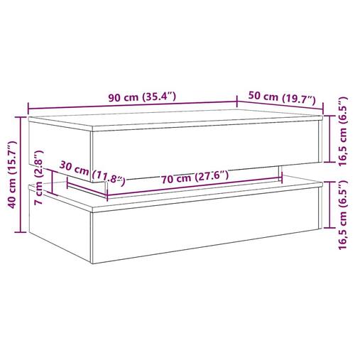 Sofabord med LED-lys 90x50x40 cm sort egetræsfarve