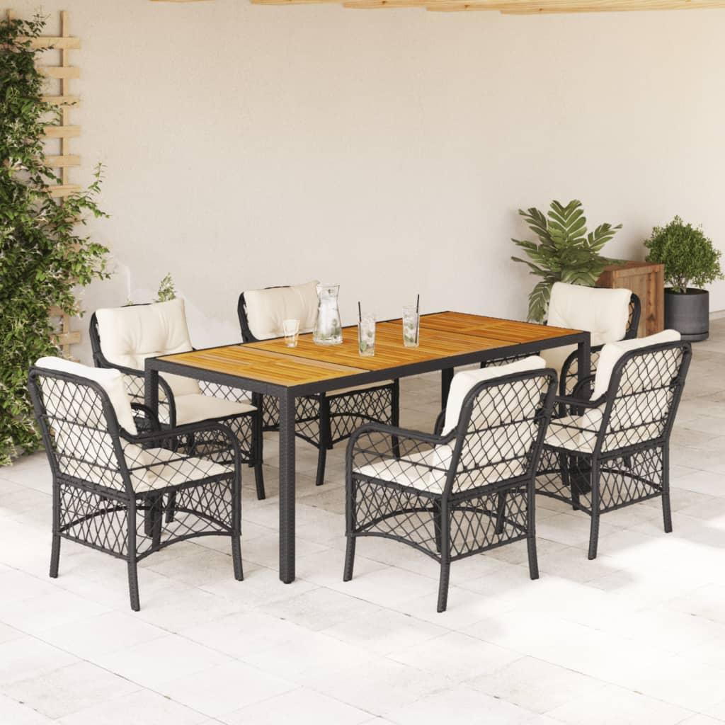 Bistrosæt Til Haven 3 Dele Med Hynder Polyrattan - 6 / Sort og cremefarvet / 190 cm bordlængde