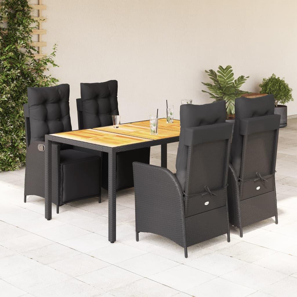 Spisebordssæt Til Haven 7 Dele Med Hynder Polyrattan Sort - 4 / Sort / 150 cm bordlængde