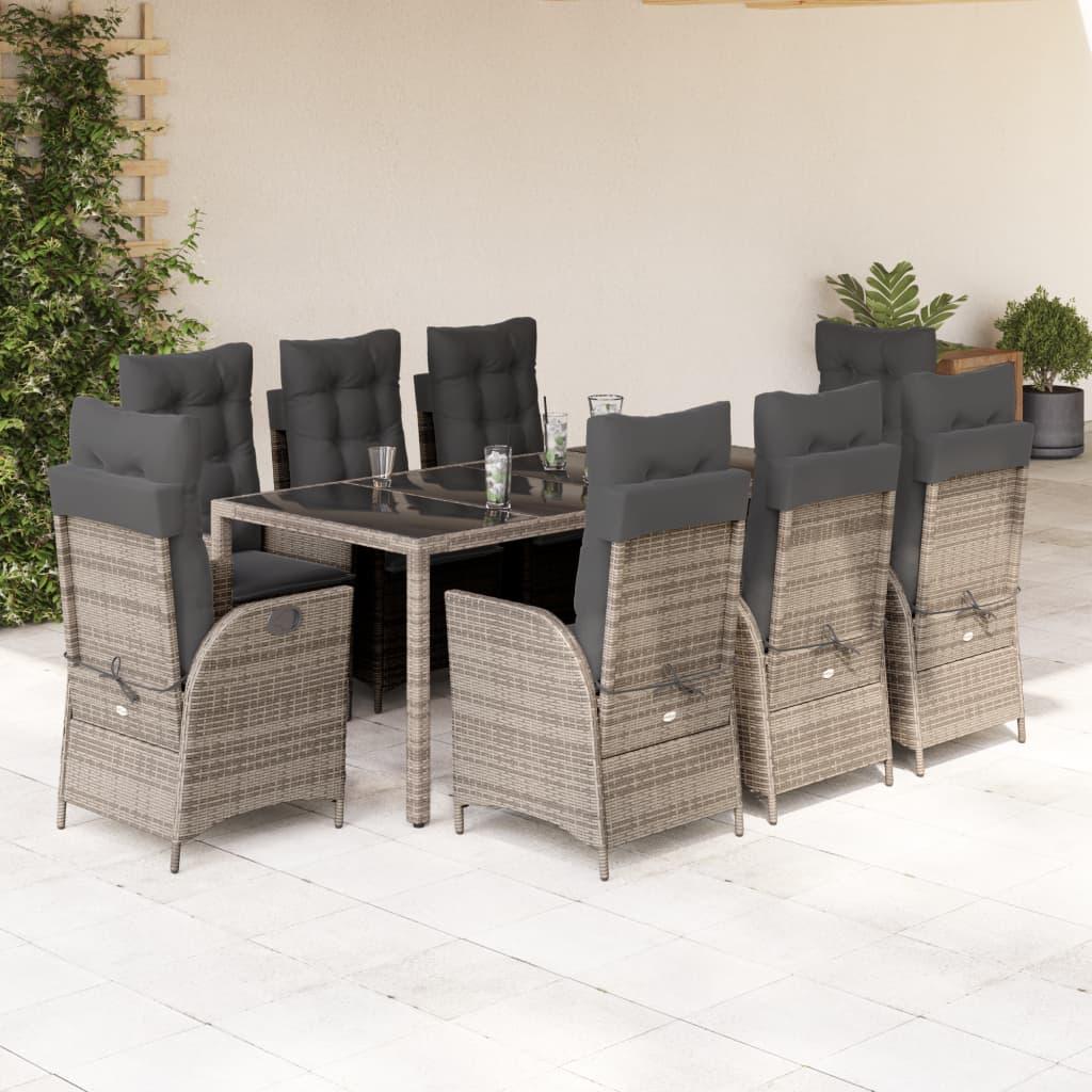 Spisebordssæt Til Haven 5 Dele Med Hynder Polyrattan Grå - 8 / Med fodskammel / 190 x 90 x 75 cm