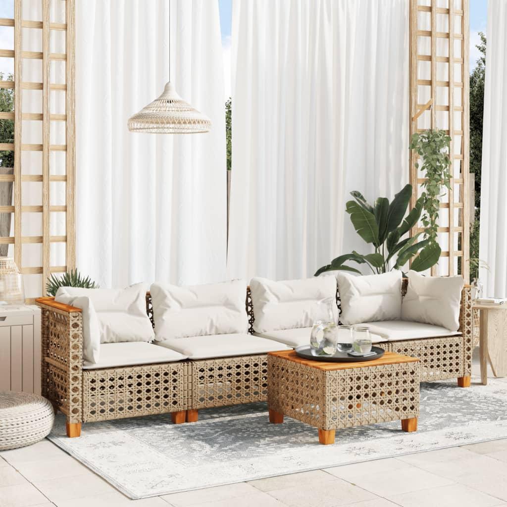 Sofasæt Til Haven 5 Dele Med Hynder Polyrattan - Beige / Vævning i linjer