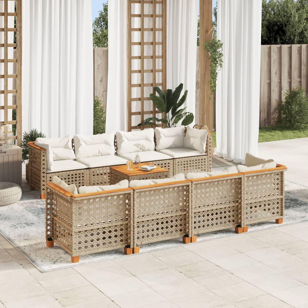 Sofasæt Til Haven 9 Dele Med Hynder Polyrattan - Beige / Vævning i linjer