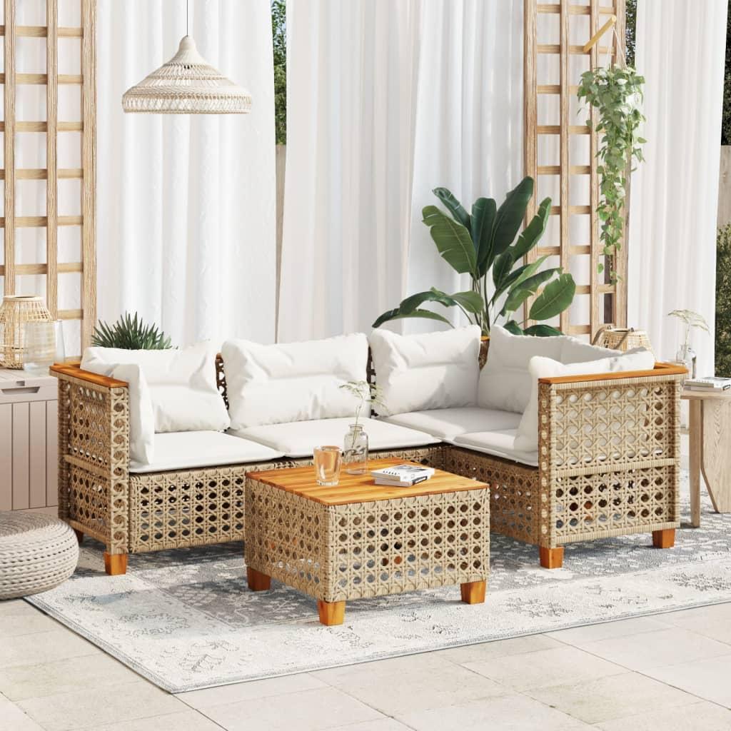 Sofasæt Til Haven 5 Dele Med Hynder Polyrattan Beige - hulvævning / Med bord