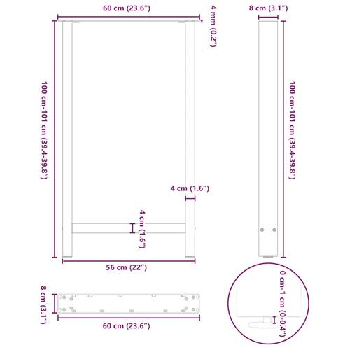 Sofabordben 2 stk. 60x(100-101) cm stål sort