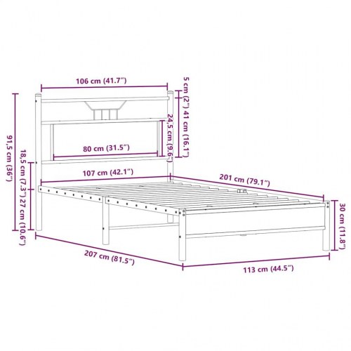 Sengeramme med sengegavl 107 x 203 cm - brunt egetræ