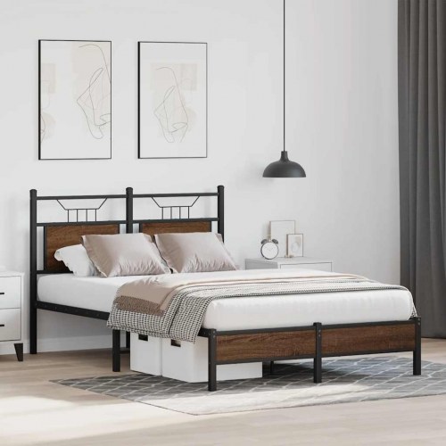 Sengeramme 120 x 200 cm uden madras med sengegavl - brunt egetræ