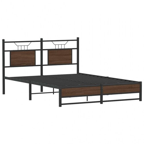 Sengeramme med sengegavl 137 x 190 cm uden madras - brunt egetræ