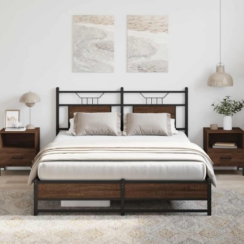 Sengeramme med sengegavl 137 x 190 cm uden madras - brunt egetræ