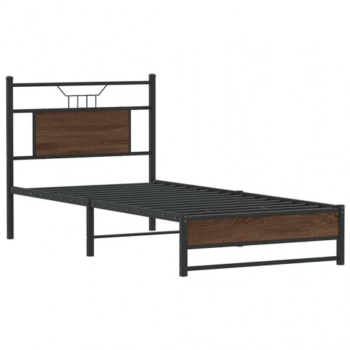 Sengeramme 90 x 190 cm med sengegavl - brunt egetræ