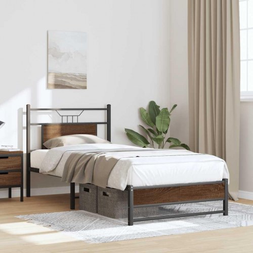 Sengeramme 90 x 190 cm med sengegavl - brunt egetræ