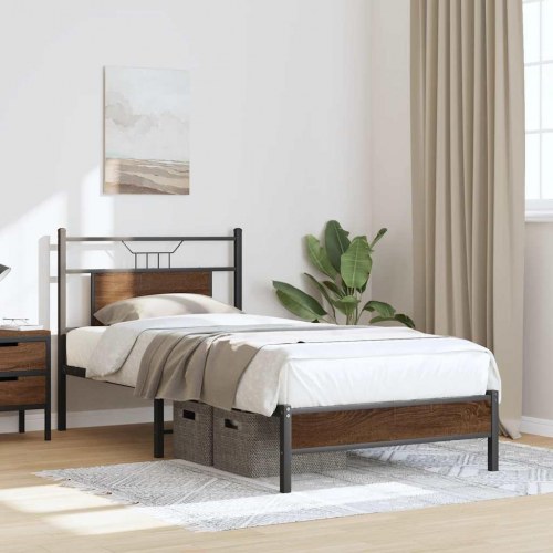 Sengeramme 80 x 200 cm uden madras med sengegavl - brun egetræ