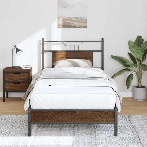 Sengeramme 80 x 200 cm uden madras med sengegavl - brun egetræ