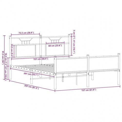 Sengeramme 150 x 200 cm med hovedgærde - brunt egetræ