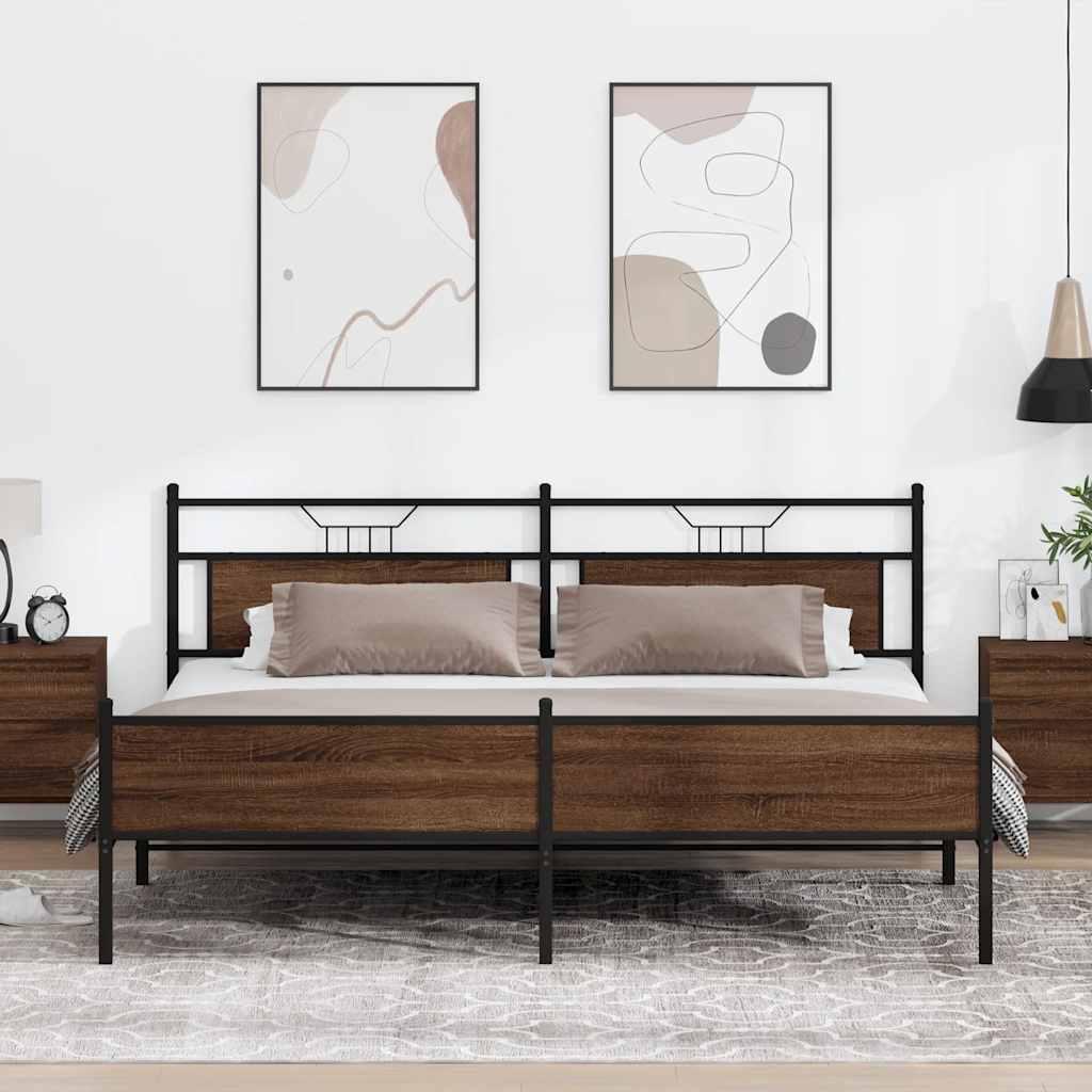 Sengeramme Uden Madras Konstrueret Træ Brunt Eg Brun Eg - med sengegavl og højt fodgærde / 200 x 200 cm