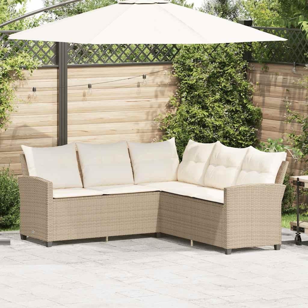 L-Formet Sofa Med Hynder Polyrattan 1 - Beige / Cremefarvet