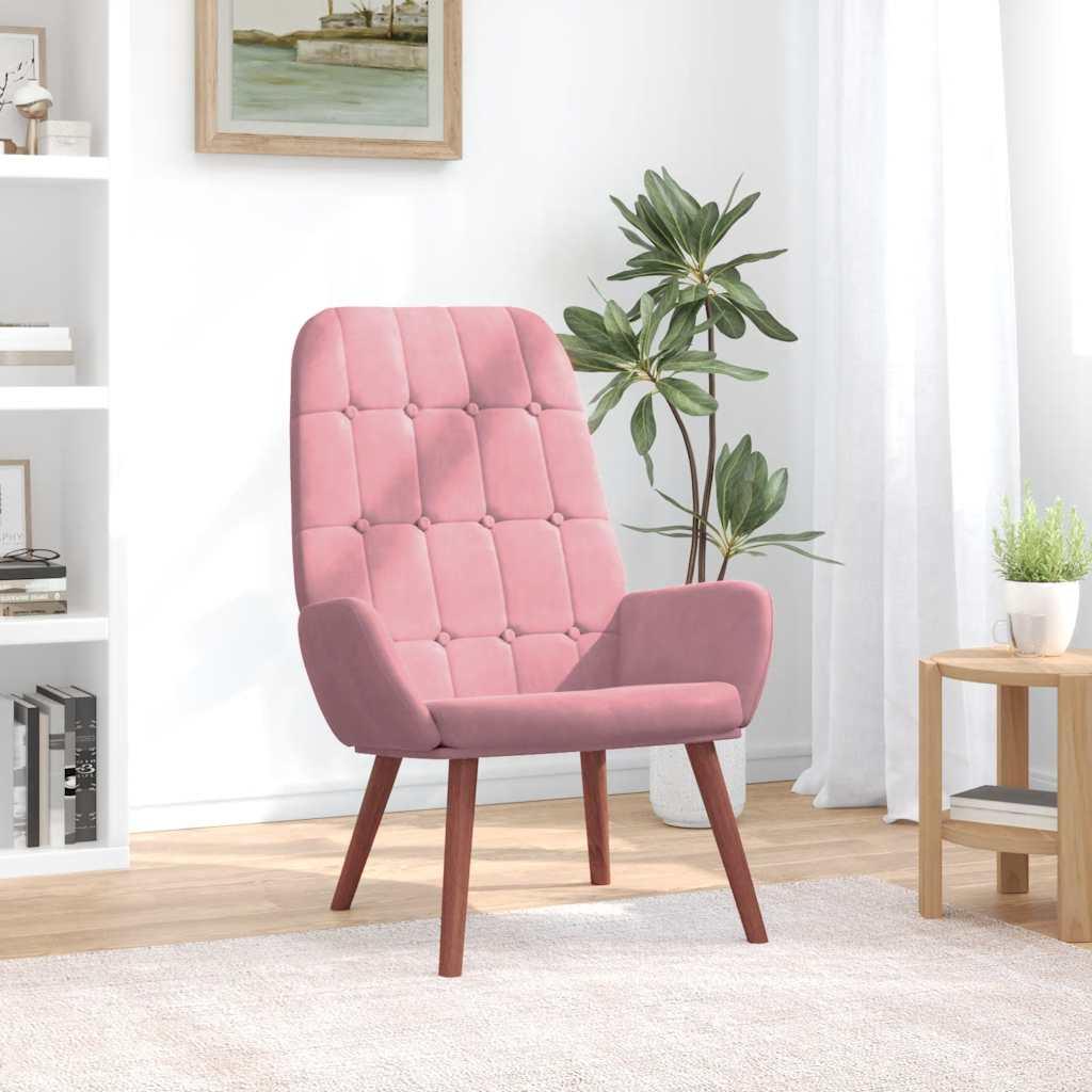 Lænestol i fløjl med høj ryg - pink