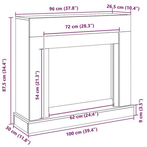 Forsats til pejs 100x30x87,5 cm konstrueret træ sort-eg