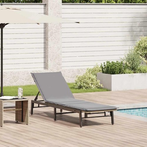 Liggestol med hynde i polyrattan - beige solseng