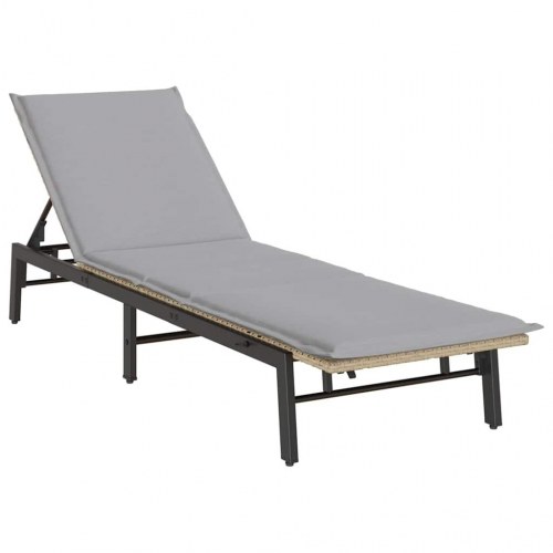 Liggestol med hynde i polyrattan - beige solseng