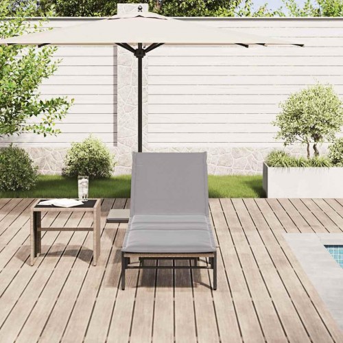 Liggestol med hynde i polyrattan - beige solseng