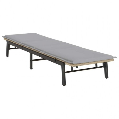 Liggestol med hynde i polyrattan - beige solseng