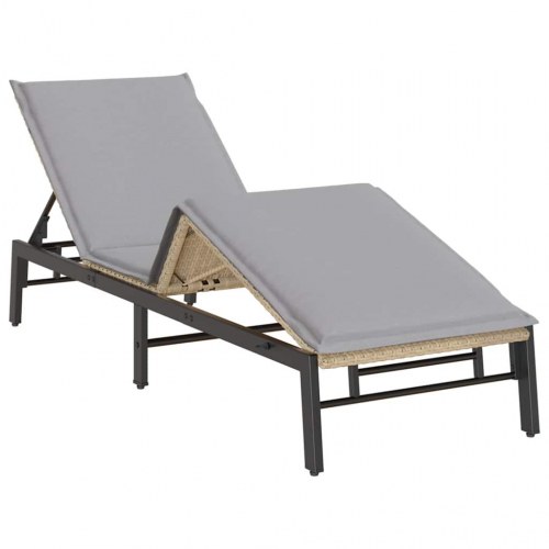 Liggestol med hynde i polyrattan - beige solseng