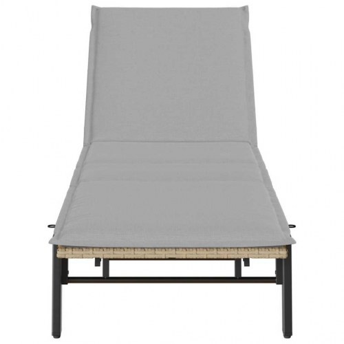 Liggestol med hynde i polyrattan - beige solseng