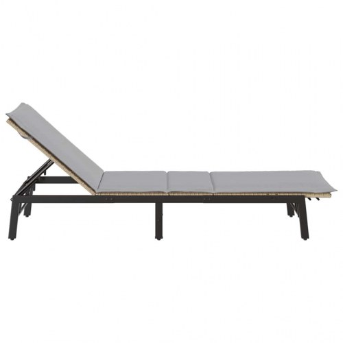 Liggestol med hynde i polyrattan - beige solseng