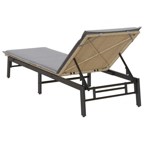 Liggestol med hynde i polyrattan - beige solseng