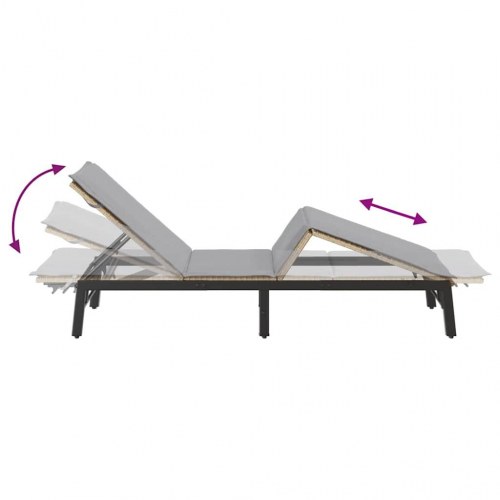 Liggestol med hynde i polyrattan - beige solseng