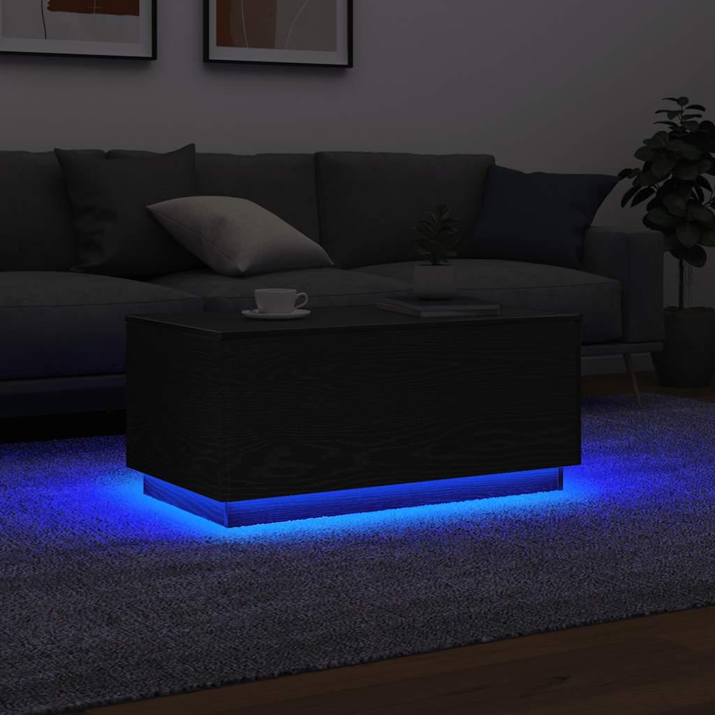 Sofabord med LED-lys 90x50x40 cm sort egetrÃ¦sfarve