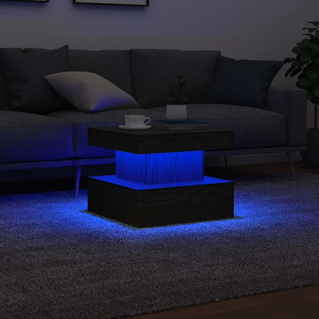 Sofabord med LED-lys 50x50x40 cm sort egetræsfarve