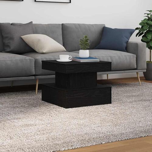 Sofabord med LED-lys 50x50x40 cm sort egetræsfarve